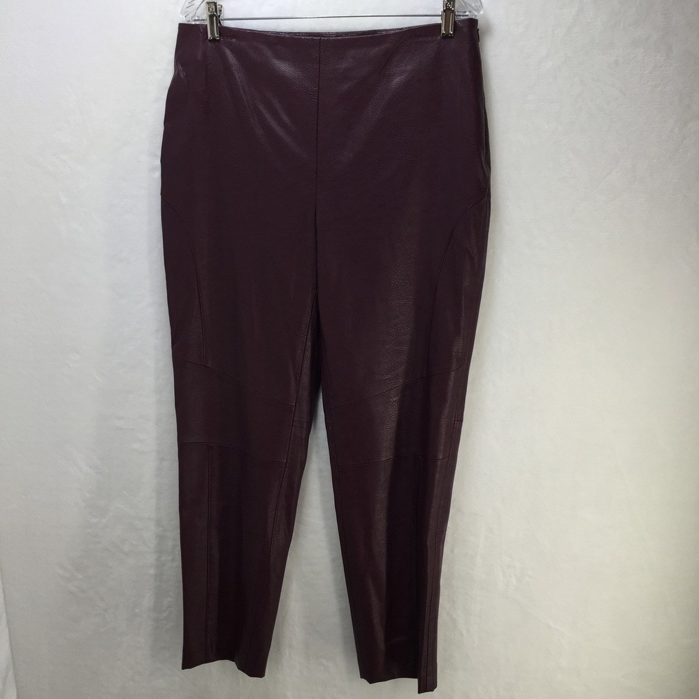 Chicos M 10 Maroon Faux‎ Leather High Waist Side Zip Stylish Pants Aggie TX AM